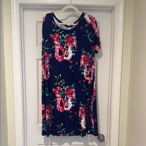 Popana Navy Dress with Pink and Teal Floral Design